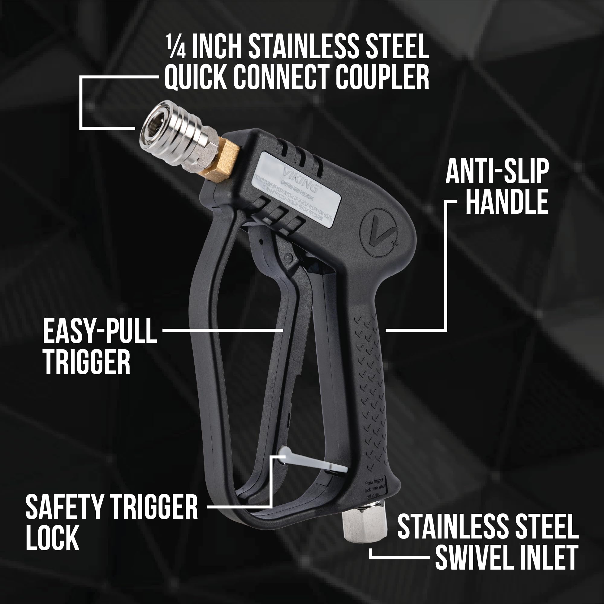 VIKING Premium Swivel Pressure Washer Gun, Short Handle with ¼” Quick Connect for a Gas or Electric Pressure Washer, Includes 3 Adapters and 2 Nozzles for Car Cleaning Kit - Image 7